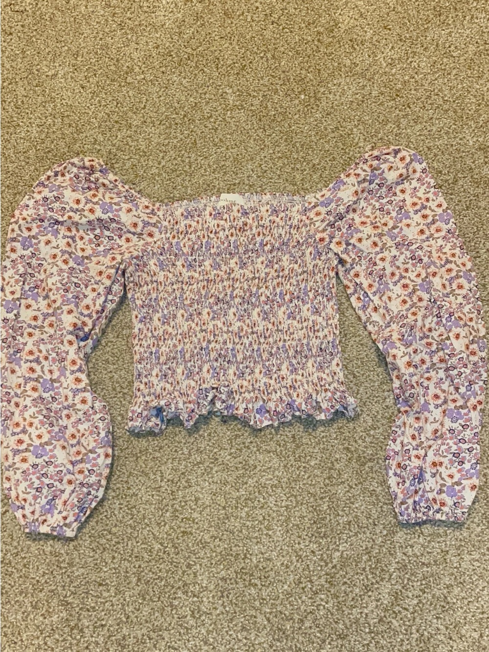 Bohme - Floral Puff Sleeve Smocked Crop Top
